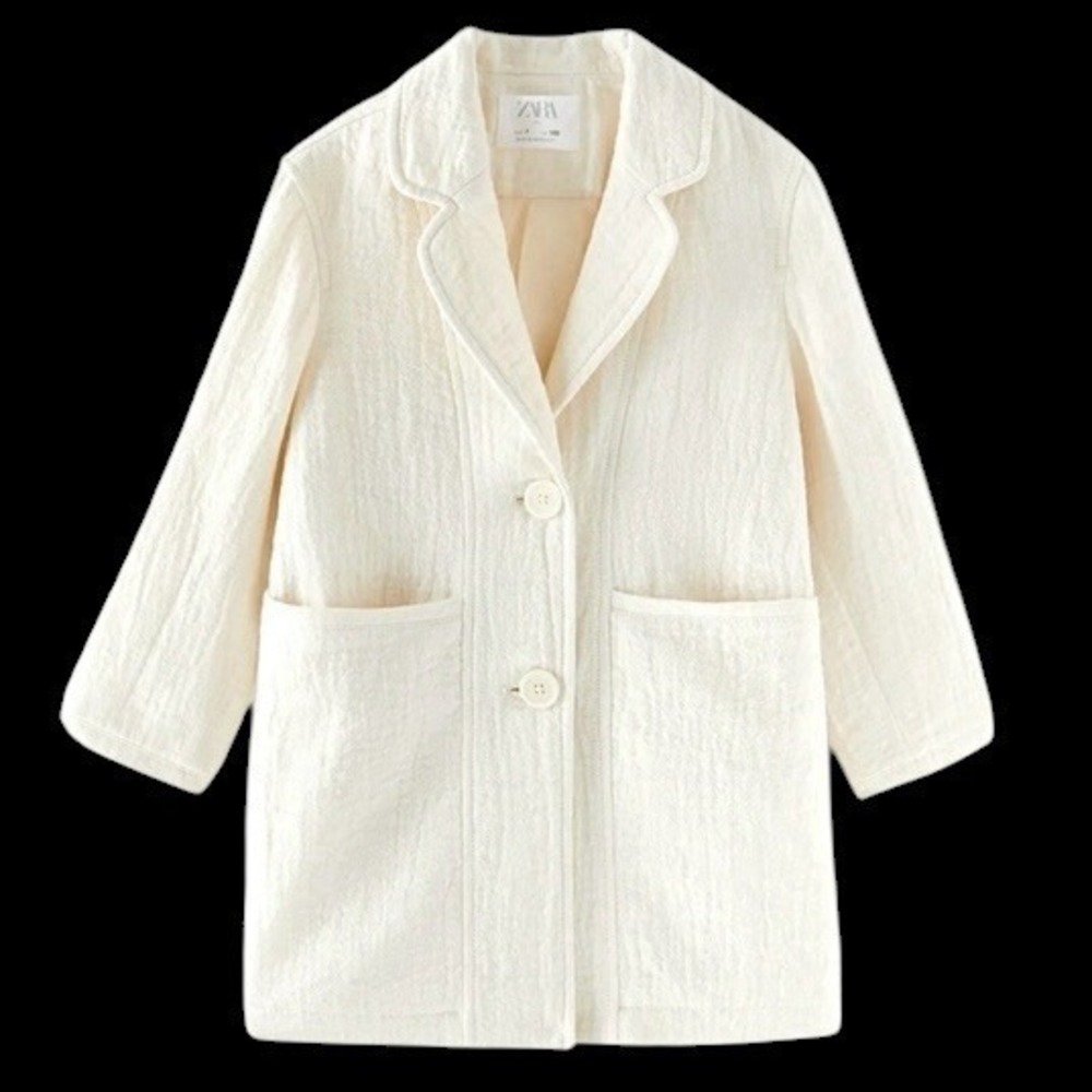 Zara Girls Textured Longline Rustic Blazer Sz 8 Cream Gauzy Cottagecore Jacket